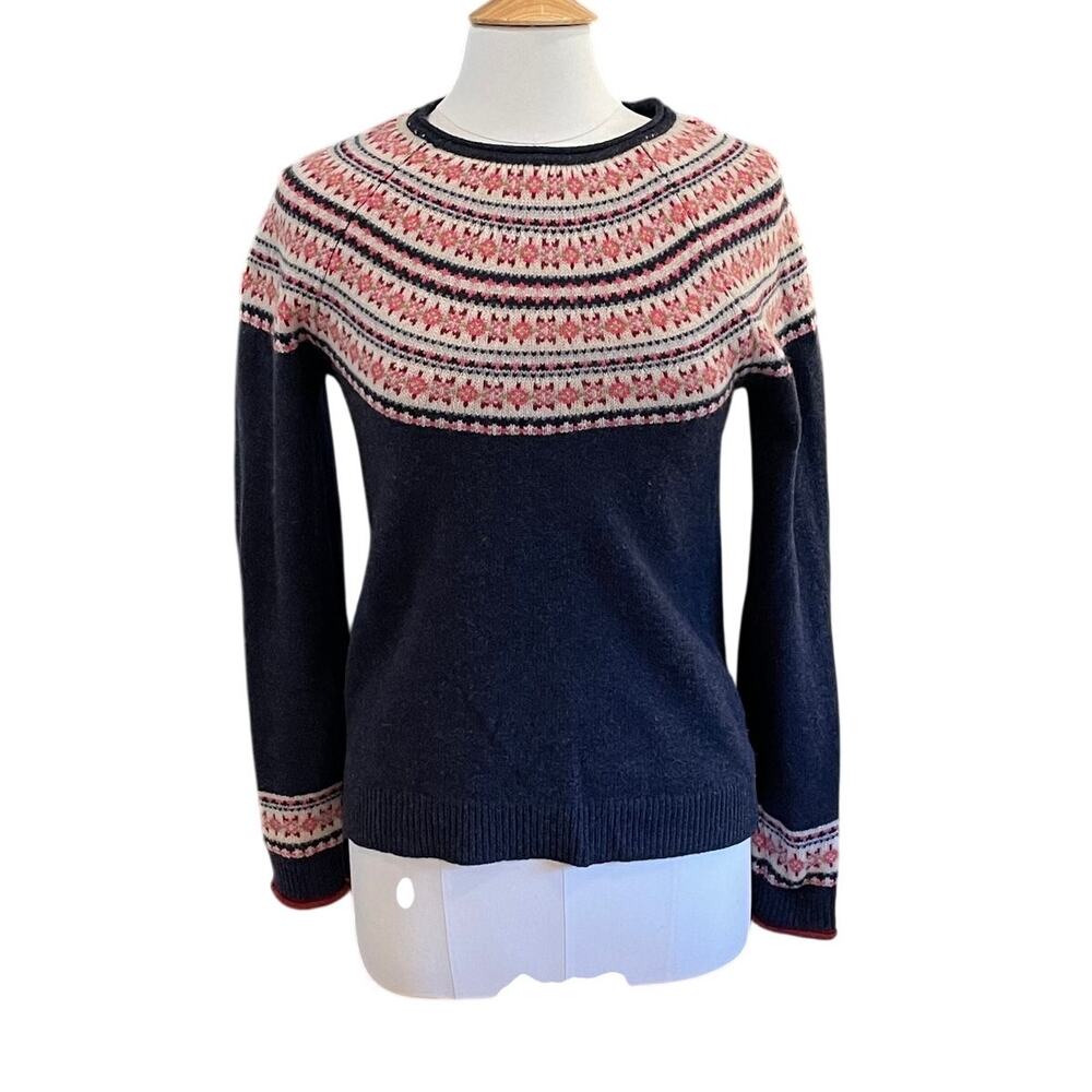 Tabitha Webb Lambswool Blend Navy Fair Isle Long Sleeve Sweater, Nordic, Size S